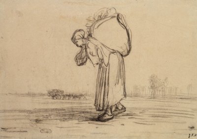 Frau, die einen Sack auf dem Rücken trägt von Jean Francois Millet